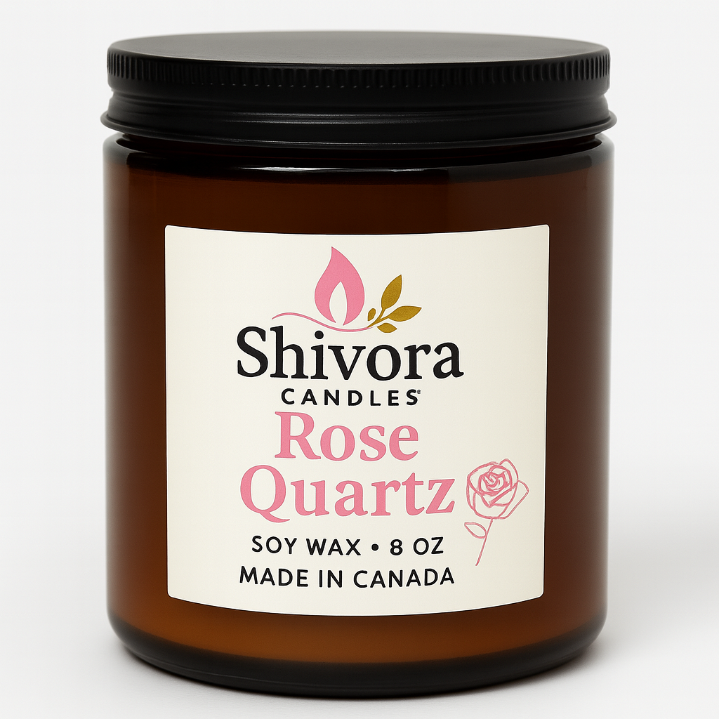 Rose Quartz Soy Candle 8 oz – Handmade Soy Candle Made in Canada with Cotton Wick | Shivora Candles